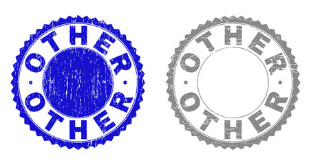 Grunge OTHER stamp seals isolated on a white background. Rosette seals with grunge texture in blue and gray colors. Vector rubber watermark of OTHER title inside round rosette.