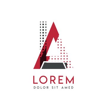 LA logo with gray and red color that can be used for creative industries and paper printing. AL logo is filled with bubbles and dots, can be applied in the background and wallpaper.