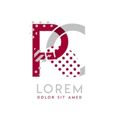 PC simple logo design with Gray and maroon color that can be used for creative business and advertising. CP logo is filled with bubbles and dots, can be used for all areas of the company.