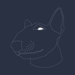 English Bull terrier dog head profile. Animal portrait. Outline silhouette