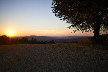 Beautiful sunset over hills in the Swiss mountains
