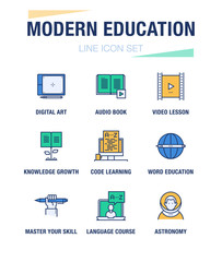 MODERN EDUCATION LINE ICON SET