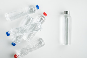concept of zero waste lifestyle of using glass bollte instead of single use plastic