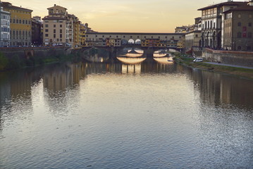 Ponte Vecchio at sunset, Florence, Tuscany, Italy