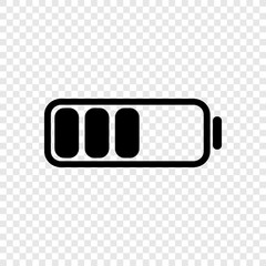 Battery vector icon on transparent grid