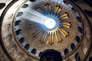 Israel / Jerusalem - 03.23.2016: The ceiling over the grave of Christ in the holy church in...