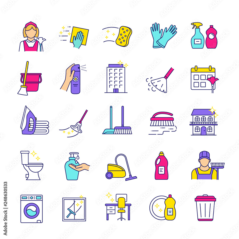 Wall mural Cleaning service color icons set