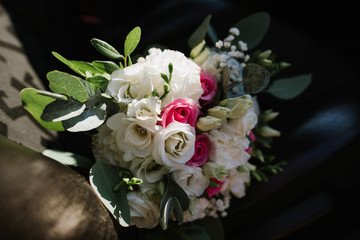Beautiful and tender wedding bouquet close up