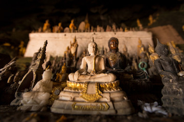 Dramatic Group of Buddhist Statues in Ancient Cave