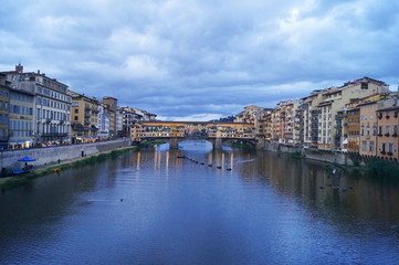 Fototapeta na wymiar Ponte Vecchio bridge at evening, Florence, Italy