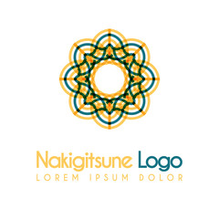 blue and yellow flower logos with geometric shapes. for the celebration of religion and architecture of the Middle East. suitable for corporate, business and development interiors