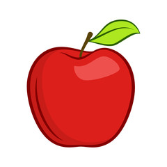 Red Granny Smith Apple Fruit with Leaf Flat Icon for Food Apps and Websites