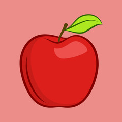Red Granny Smith Apple Fruit with Leaf Flat Icon for Food Apps and Websites on Red Background