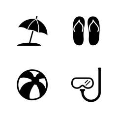 Beach Accessories, Vacation. Simple Related Vector Icons