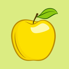 Yellow Granny Smith Apple Fruit with Leaf Flat Icon for Food Apps and Websites on Yellow Background