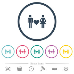 Dating flat color icons in round outlines