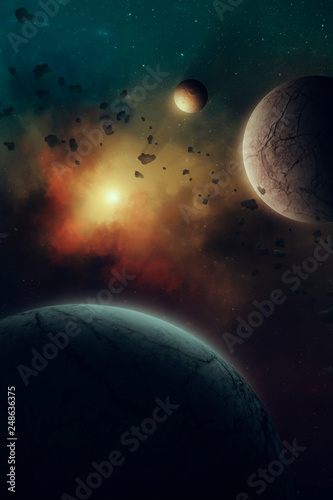 Planets In Space Surreal Solar System Illustration With
