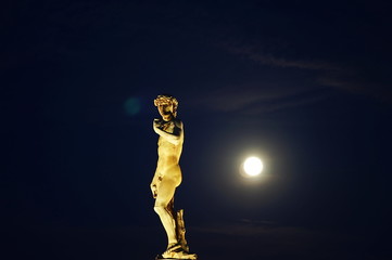 Copy of David in the Piazzale Michelangelo with the Moon, Florence, Italy