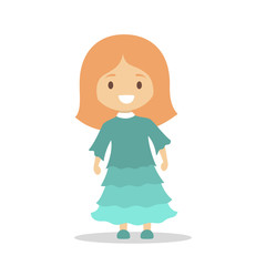 Cute little baby girl standing. Kid in green dress
