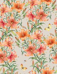 Fototapeta na wymiar Lilies seamless background pattern. Version 5