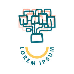 plant logo design in dark blue and yellow, suitable for ornamentation with the theme of environment and ecosystem, can be used for the fashion, school, and retail industries.