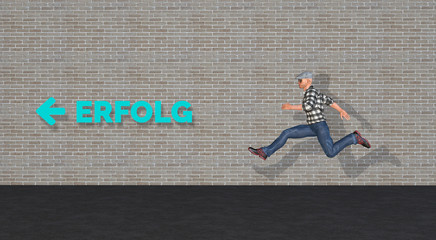 Erfolg Hipster Mann läuft an Wand entlang 3D Illustration