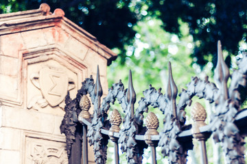 Fototapeta premium Sharp steel bars in a decorative fence in the street of Catania, Sicily, Italy.