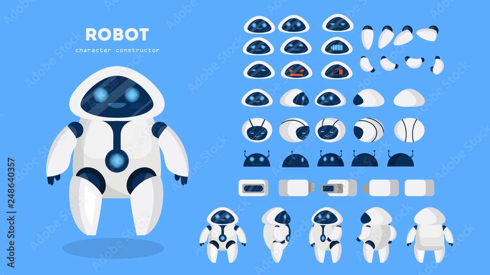 Poster robot character for animation with various views