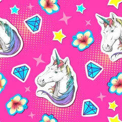 Printed kitchen splashbacks Unicorn Summer seamless bright pattern with unicorn. Zine Culture style summer background