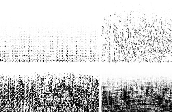 Grunge rough halftone texture set. Crumpled burlap. Canvas grunge effect. Gradient textile background using halftone circle dots pattern. Vector illustration