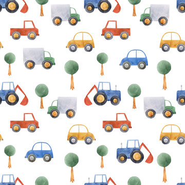 Watercolor baby car vehicle pattern