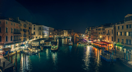Night in Venice, Italy. View from Rialto bridge