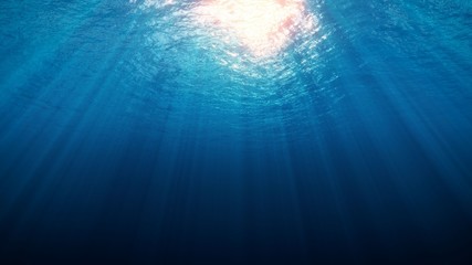 Obraz premium Deep Underwater with Sun Red Rays 3d rendering