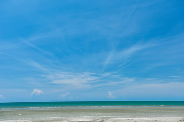 Tropical paradise beach and sea, blue sky background. Holiday in summer concept.