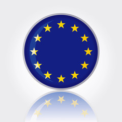The European Union Vector Flag. EU Flag in a Circle. White Background. Round Shape Flag with Reflection Below.