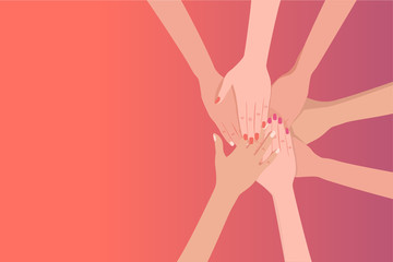 High angle view of people stacking hands over each other