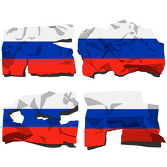 set of four flags, illustration of torn flags, Russia flag