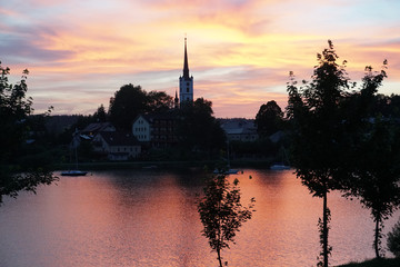 Sunset in Frymburk at Lipno Lake in Czech Republik