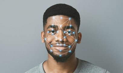 Futuristic and technological scanning of face for facial recognition