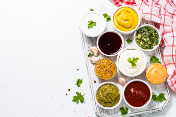 Sauce set assortment - mayonnaise, mustard, ketchup and others o