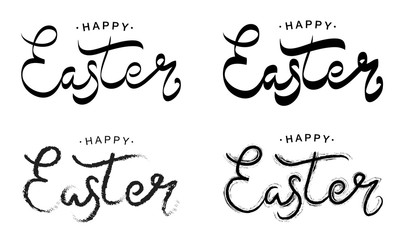 Happy Easter black paint lettering set. Hand drawn calligraphy and brush pen design for holiday greeting card and invitation of the happy Easter day. Vector illustration.