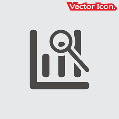 Search data in the graph with a magnifier tool Icon isolated sign symbol and flat style for app, web and digital design. Vector illustration.