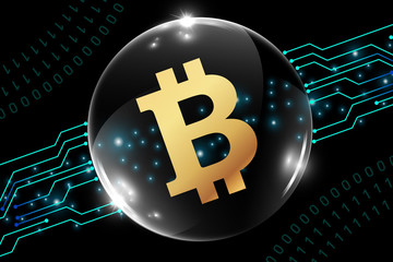 Bitcoin crypto coin symbol on technology background