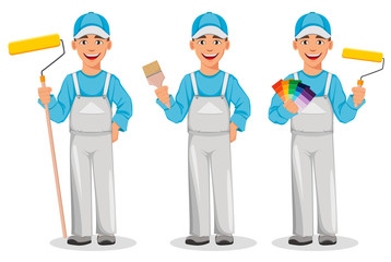 Painter man. Decorator cartoon character