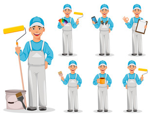 Painter man. Decorator cartoon character
