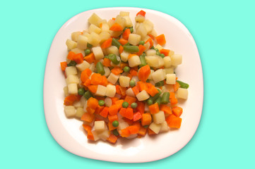 Flat lay of a dish with mixed vegetables
