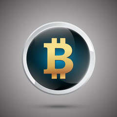 Glossy Rounded Button with Bitcoin crypto coin symbol