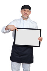 Elderly chef on white background isolated