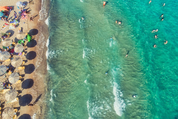 Top view of Tolo beach or "Psili Ammos" is from the most popular tourist resorts of Argolida in Peloponnese, Greece