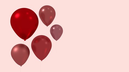  five red-pink balloons on a pink background